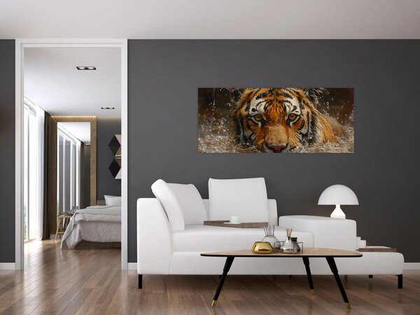 Tablou - Portret de tigru în apă (120x50 cm)