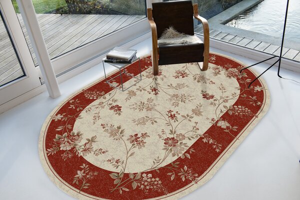 Covor Oval Lotos 551-120, Marime 60 x 110 cm, Crem, Rosu, Inaltime Fir 8 mm, Antialergic, Polipropilena, Living, Dormitor, Sufragerie, Birou 60 x 110