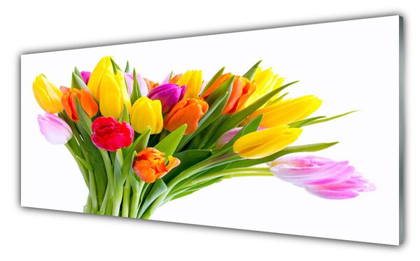 Tablou pe sticla Lalele Floral Galben Roșu Roz Portocaliu