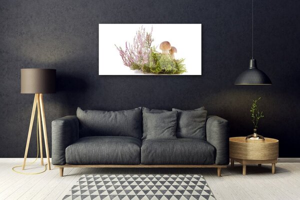 Tablou pe sticla Ciuperci Floral Maro Alb