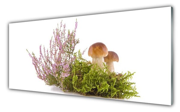 Tablou pe sticla Ciuperci Floral Maro Alb