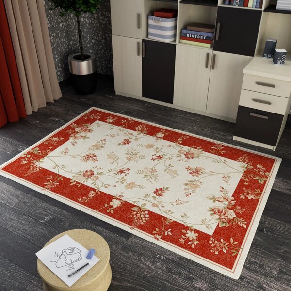 Set 3 Covoare Lotos 551-120, Crem Rosu: 2 buc. 60x110 cm, 1 buc. 160x230 cm. Crem, Set