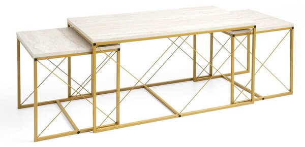 Set 3 măsuțe cafea Defenella (Marmură + Auriu). 1107089