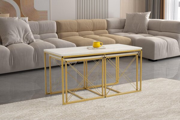 Set 3 măsuțe cafea Defenella (Marmură + Auriu). 1107089