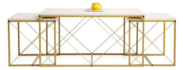 Set 3 măsuțe cafea Defenella (Marmură + Auriu). 1107089
