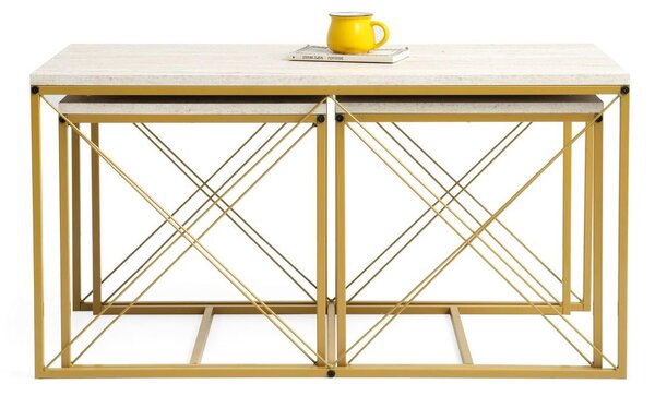Set 3 măsuțe cafea Defenella (Marmură + Auriu). 1107089