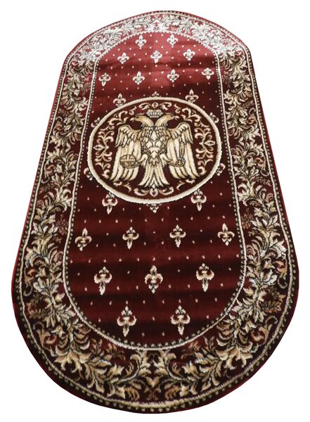 Covor Bisericesc, Model 15032 210, Covor Oval, Rosu Grena Rosu, Oval, 80x150