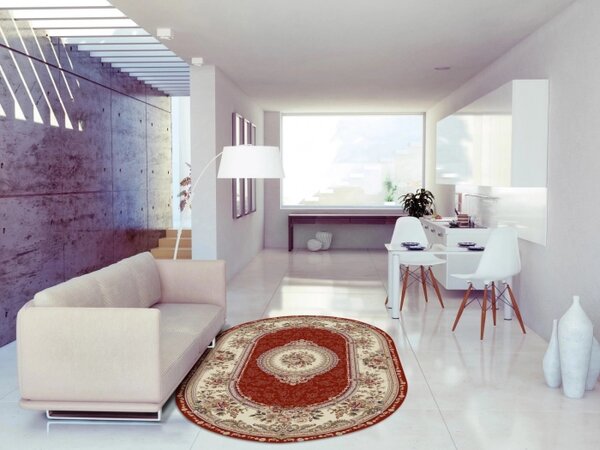Covor Clasic Sufragerie, Model Lotos 571 210, Oval, Rosu Rosu, Oval, 60x110