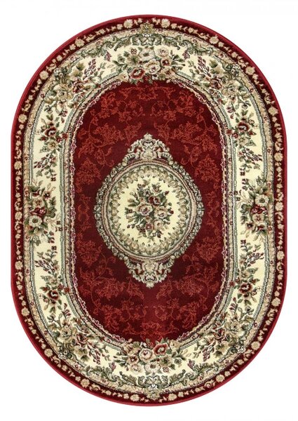 Covor Clasic Sufragerie, Model Lotos 571 210, Oval, Rosu Rosu, Oval, 60x110