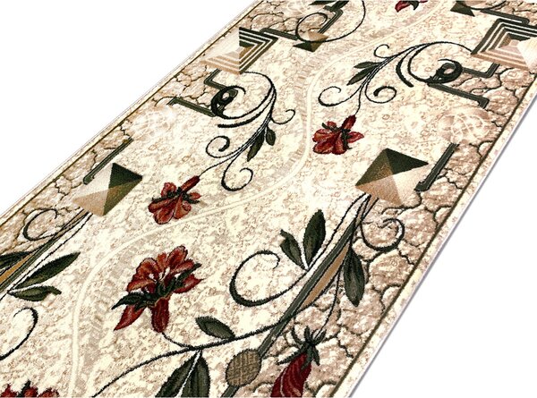 Traversa Hol, Model cu Flori 587 116, Latime 60 cm, Crem, Festonata la capete Crem, 60 x 300