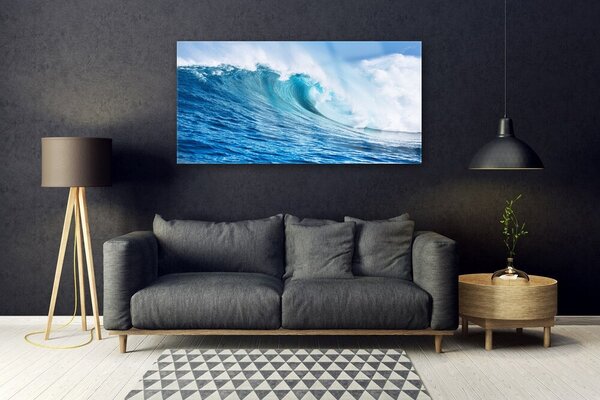 Tablou pe sticla Wave Natura Albastru Alb
