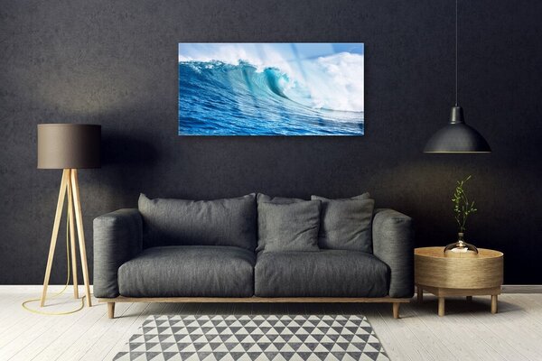 Tablou pe sticla Wave Natura Albastru Alb