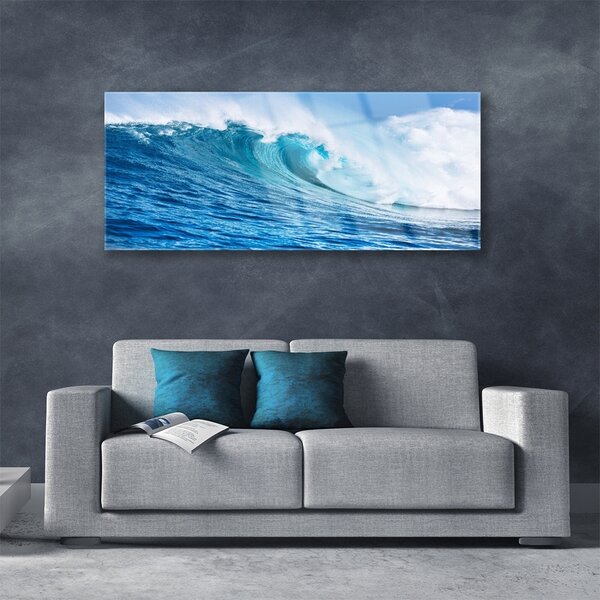 Tablou pe sticla Wave Natura Albastru Alb