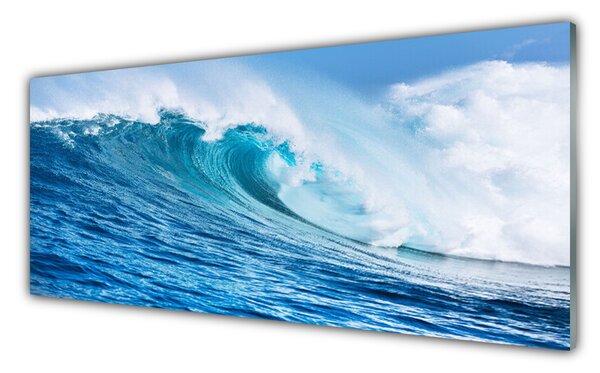 Tablou pe sticla Wave Natura Albastru Alb