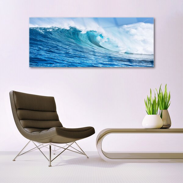 Tablou pe sticla Wave Natura Albastru Alb