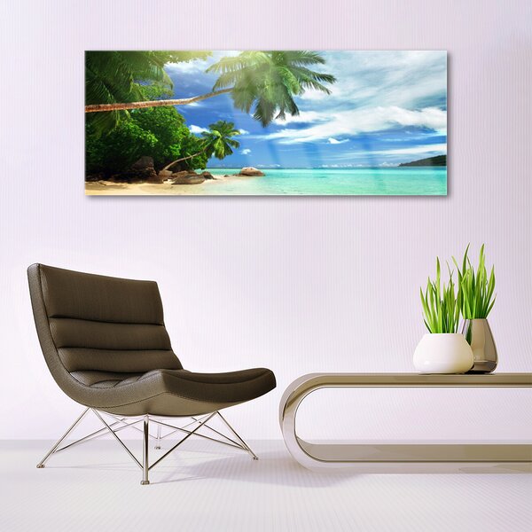Tablou pe sticla Palm Tree Sea Beach Peisaj Maro Verde Albastru