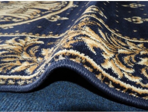 Covor Oval Bisericesc Lotos 15032-810, Imprimeu cu Vultur Bicefal, Marime 80 x 150 cm, Albastru, Inaltime Fir 8 mm, Antialergic, Polipropilena