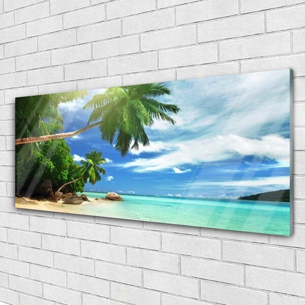 Tablou pe sticla Palm Tree Sea Beach Peisaj Maro Verde Albastru