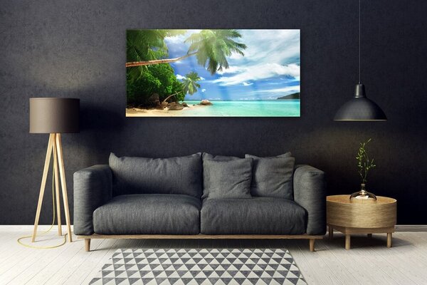 Tablou pe sticla Palm Tree Sea Beach Peisaj Maro Verde Albastru