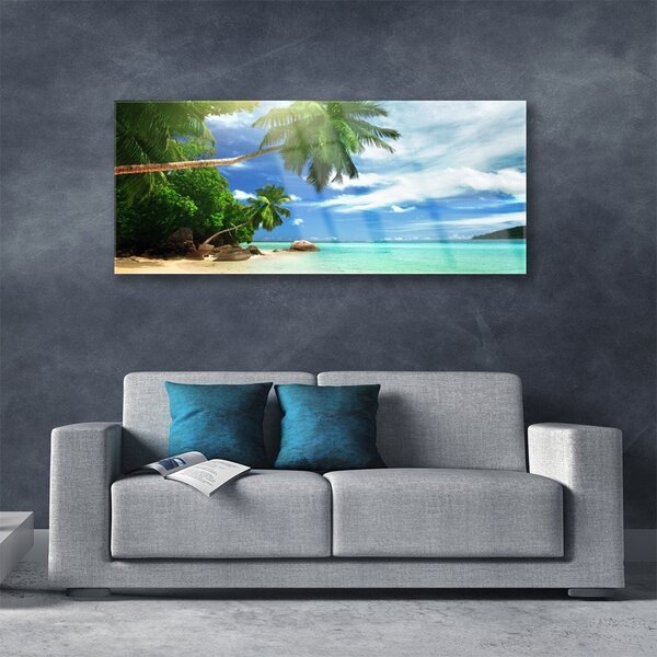 Tablou pe sticla Palm Tree Sea Beach Peisaj Maro Verde Albastru