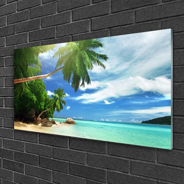 Tablou pe sticla Palm Tree Sea Beach Peisaj Maro Verde Albastru