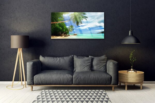 Tablou pe sticla Palm Tree Sea Beach Peisaj Maro Verde Albastru
