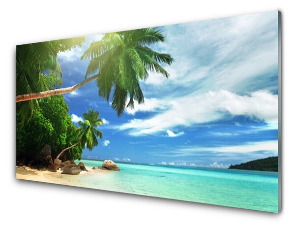 Panou sticla bucatarie Palm Tree Sea Beach Peisaj Maro Verde Albastru