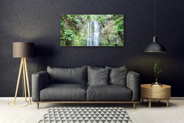 Tablou pe sticla Cascada Copaci Natura Alb Brun Verde