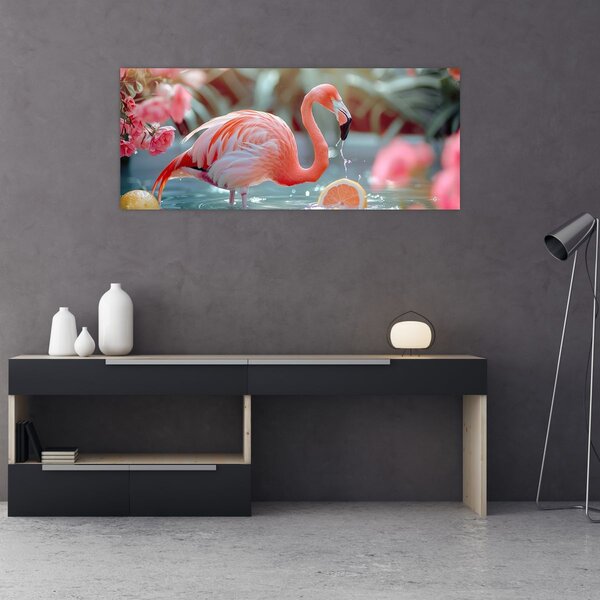 Tablou - Flamingo în iaz (120x50 cm)