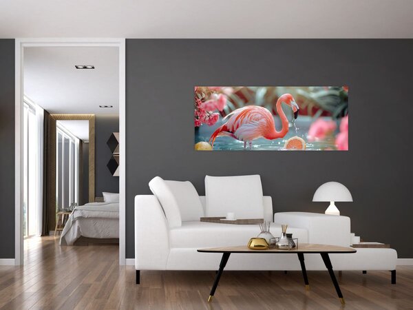 Tablou - Flamingo în iaz (120x50 cm)