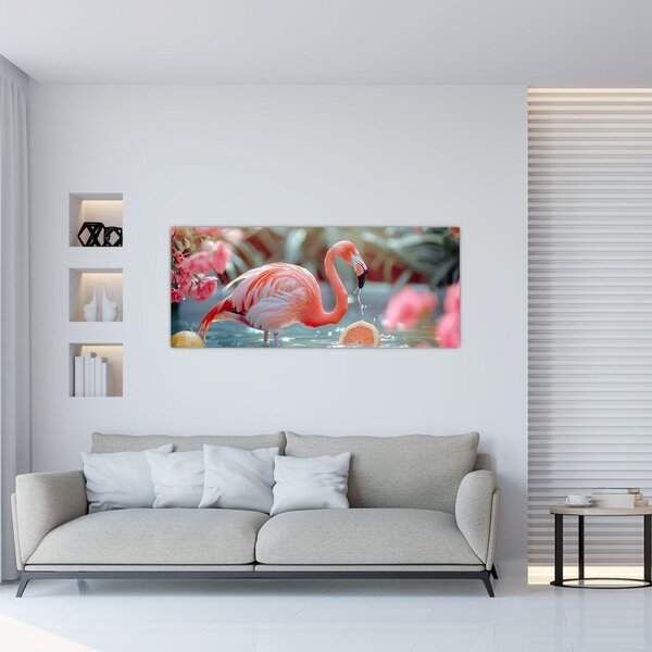 Tablou - Flamingo în iaz (120x50 cm)