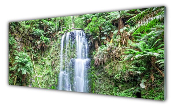 Tablou pe sticla Cascada Copaci Natura Alb Brun Verde