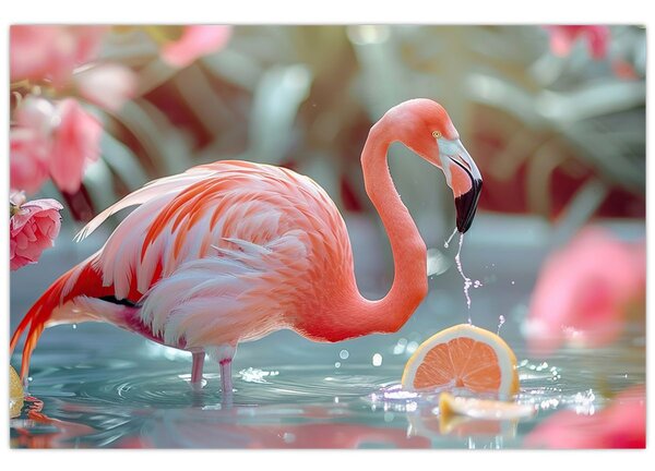 Tablou - Flamingo în iaz (90x60 cm)