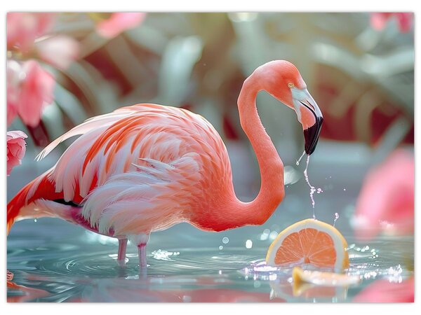 Tablou - Flamingo în iaz (70x50 cm)