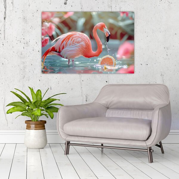 Tablou - Flamingo în iaz (90x60 cm)
