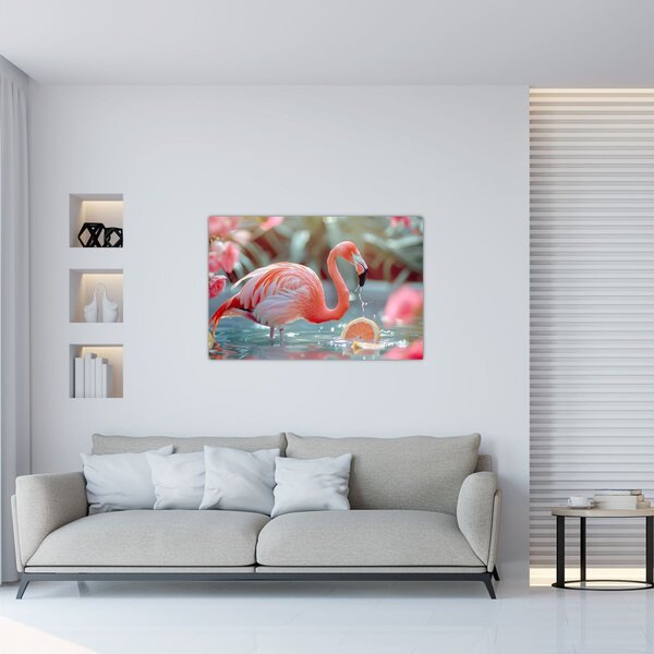 Tablou - Flamingo în iaz (90x60 cm)