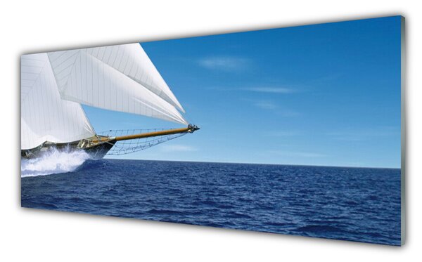 Tablou pe sticla Marea barca Peisaj Alb Albastru