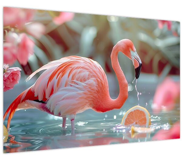 Tablou - Flamingo în iaz (90x60 cm)