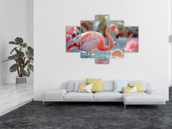 Tablou - Flamingo în iaz (150x105 cm)