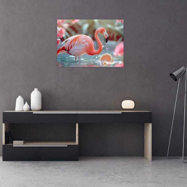 Tablou - Flamingo în iaz (70x50 cm)