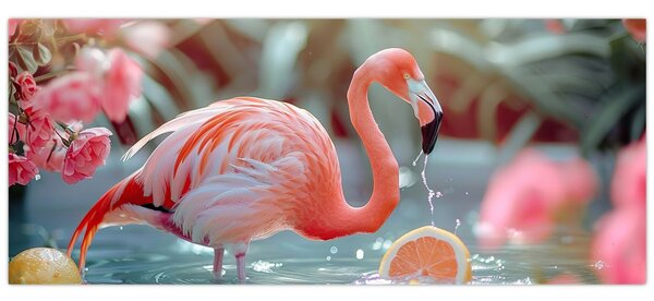 Tablou - Flamingo în iaz (120x50 cm)