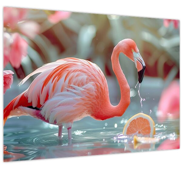 Tablou - Flamingo în iaz (70x50 cm)