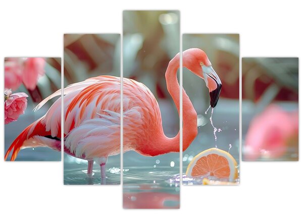 Tablou - Flamingo în iaz (150x105 cm)
