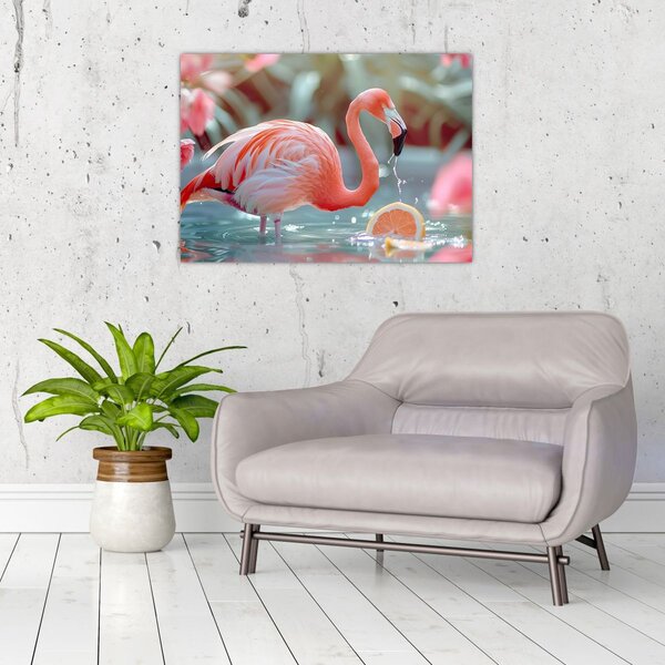 Tablou - Flamingo în iaz (70x50 cm)