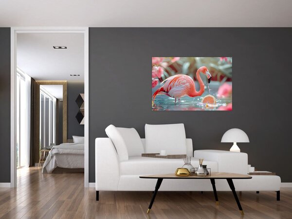 Tablou - Flamingo în iaz (90x60 cm)