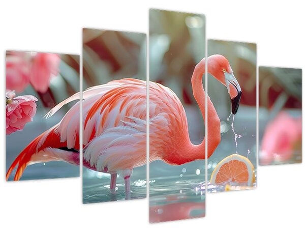 Tablou - Flamingo în iaz (150x105 cm)