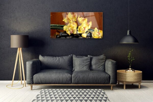 Tablou pe sticla Pietrele florale flori galben negru