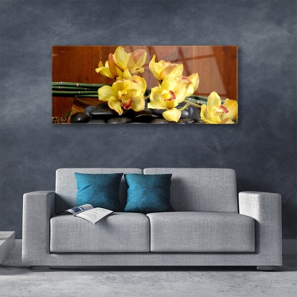 Tablou pe sticla Pietrele florale flori galben negru