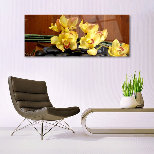 Tablou pe sticla Pietrele florale flori galben negru