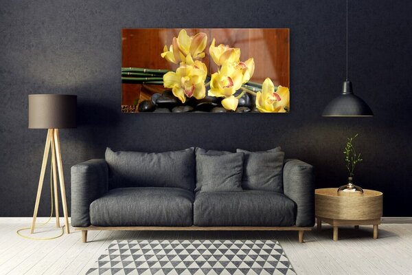 Tablou pe sticla Pietrele florale flori galben negru